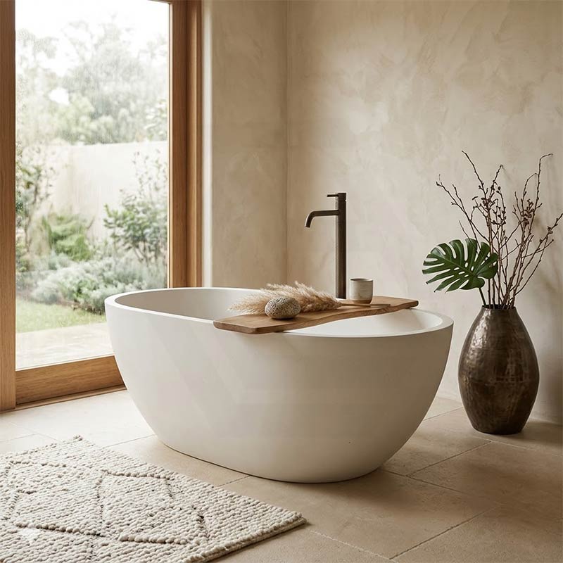 Fienza Jada Luxury Concrete Freestanding Bathtub Oval NO Overflow 1500mm - Variant Colour Available