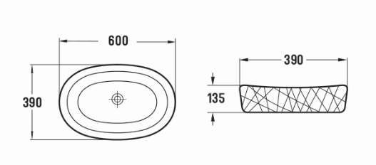 600x390x135mm Oval Curved Design Above Counter Ceramic Basin In Various Colour