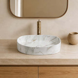 500x340x120mm Bathroom Oval Above Counter Wash Basin Matt Carrara Finish Ceramic