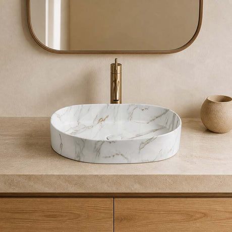 500x340x120mm Bathroom Oval Above Counter Wash Basin Matt Carrara Finish Ceramic