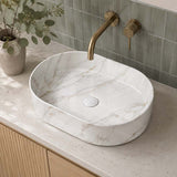 500x340x120mm Bathroom Oval Above Counter Wash Basin Matt Carrara Finish Ceramic