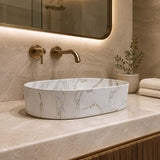 500x340x120mm Bathroom Oval Above Counter Wash Basin Matt Carrara Finish Ceramic