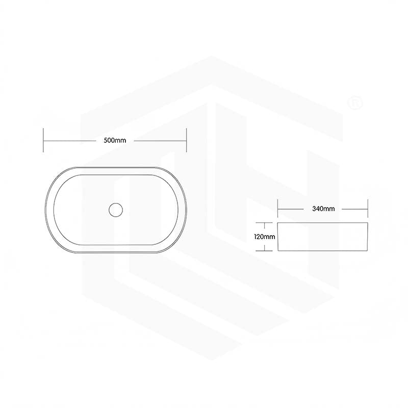 500x340x120mm Bathroom Oval Above Counter Wash Basin Matt Carrara Finish Ceramic