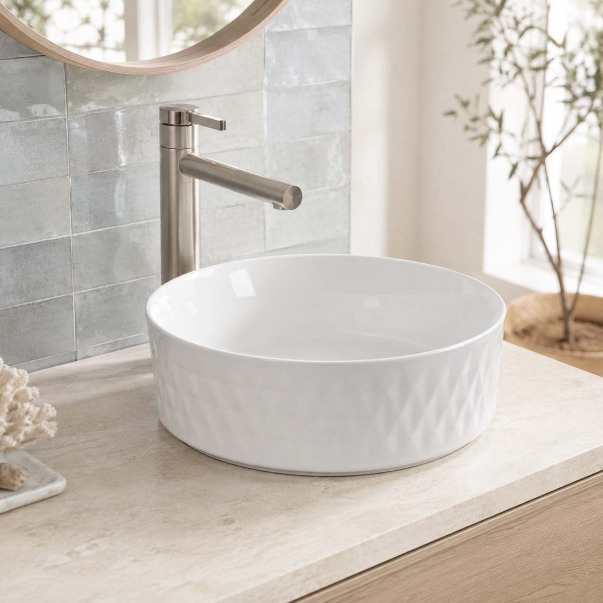365x365x120mm Aquaperla Round Bathroom Above Counter Basin Ceramic Basin - Colour Available