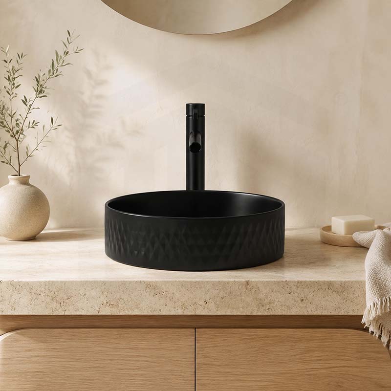 360x360x120mm Above Counter Basin Bathroom Round Ceramic Wash Basin Lattice Pattern In Various Colour