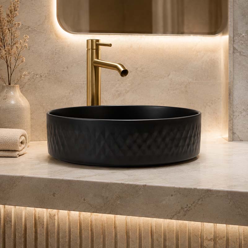 360x360x120mm Above Counter Basin Bathroom Round Ceramic Wash Basin Lattice Pattern In Various Colour