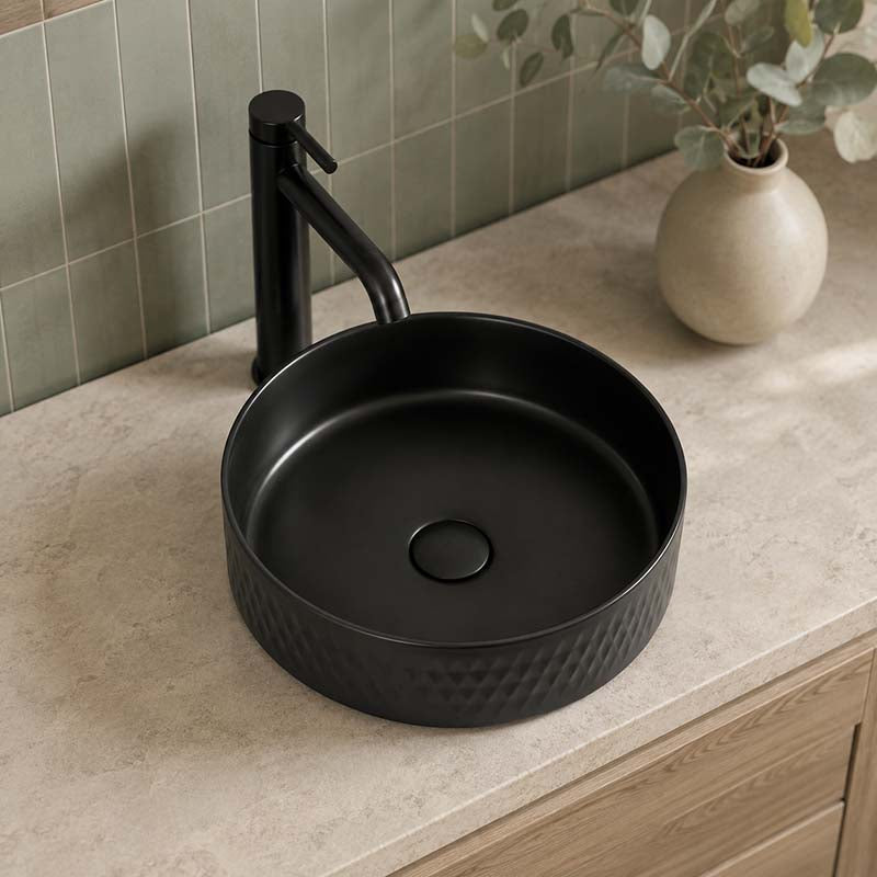 360x360x120mm Above Counter Basin Bathroom Round Ceramic Wash Basin Lattice Pattern In Various Colour