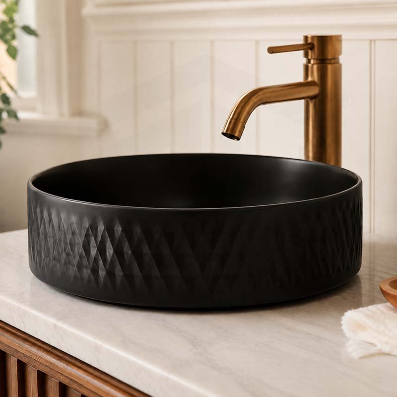 360x360x120mm Above Counter Basin Bathroom Round Ceramic Wash Basin Lattice Pattern In Various Colour