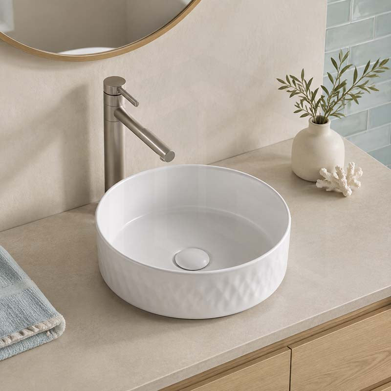 365x365x120mm Aquaperla Round Bathroom Above Counter Basin Ceramic Basin - Colour Available