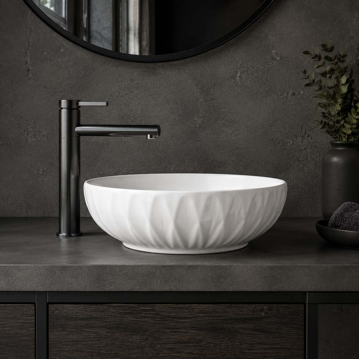 400x400x130mm Above Counter Basin Diagonal Pattern Bathroom Round Ceramic Wash Basin In Various Colour