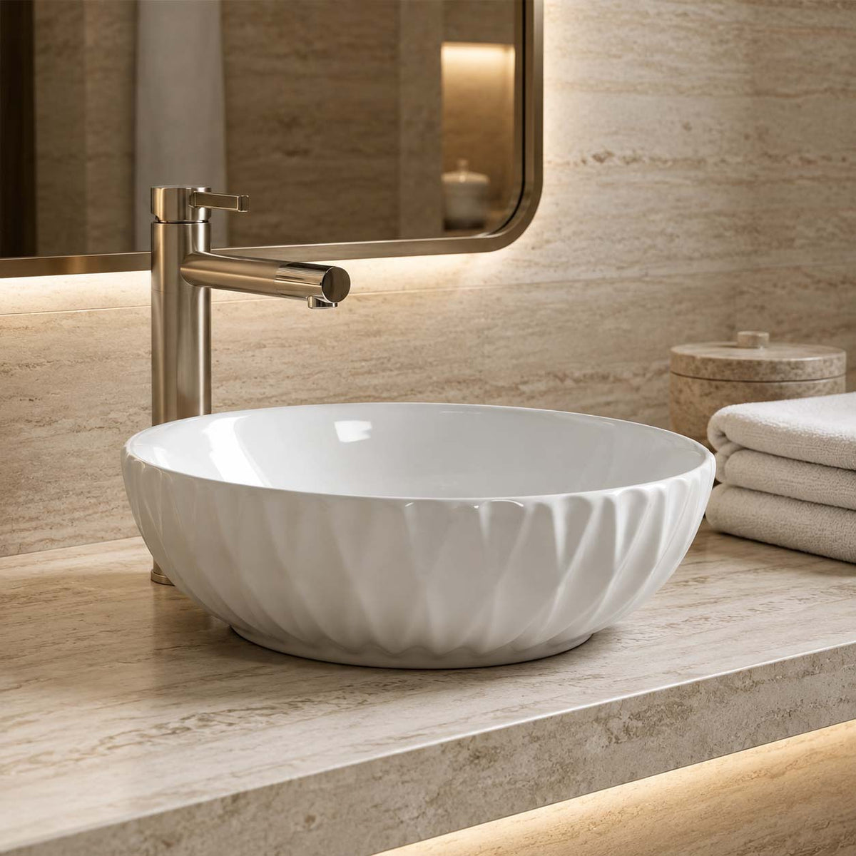 400x400x130mm Above Counter Basin Diagonal Pattern Bathroom Round Ceramic Wash Basin In Various Colour