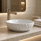 400x400x130mm Above Counter Basin Diagonal Pattern Bathroom Round Ceramic Wash Basin In Various Colour