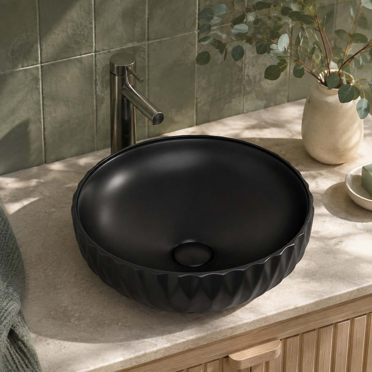400x400x130mm Above Counter Basin Diagonal Pattern Bathroom Round Ceramic Wash Basin In Various Colour