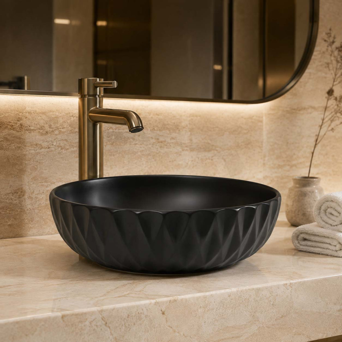 400x400x130mm Above Counter Basin Diagonal Pattern Bathroom Round Ceramic Wash Basin In Various Colour