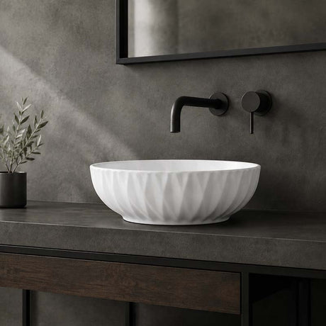 400x400x130mm Above Counter Basin Diagonal Pattern Bathroom Round Ceramic Wash Basin In Various Colour