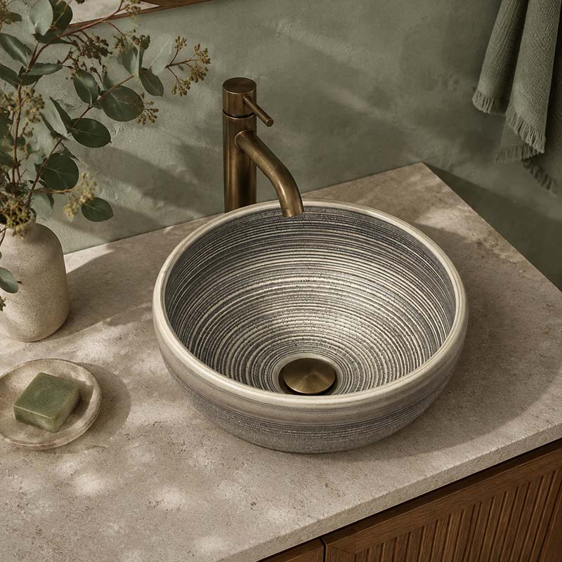 360x360x140mm Round Porcelain Basin Stripe Pattern