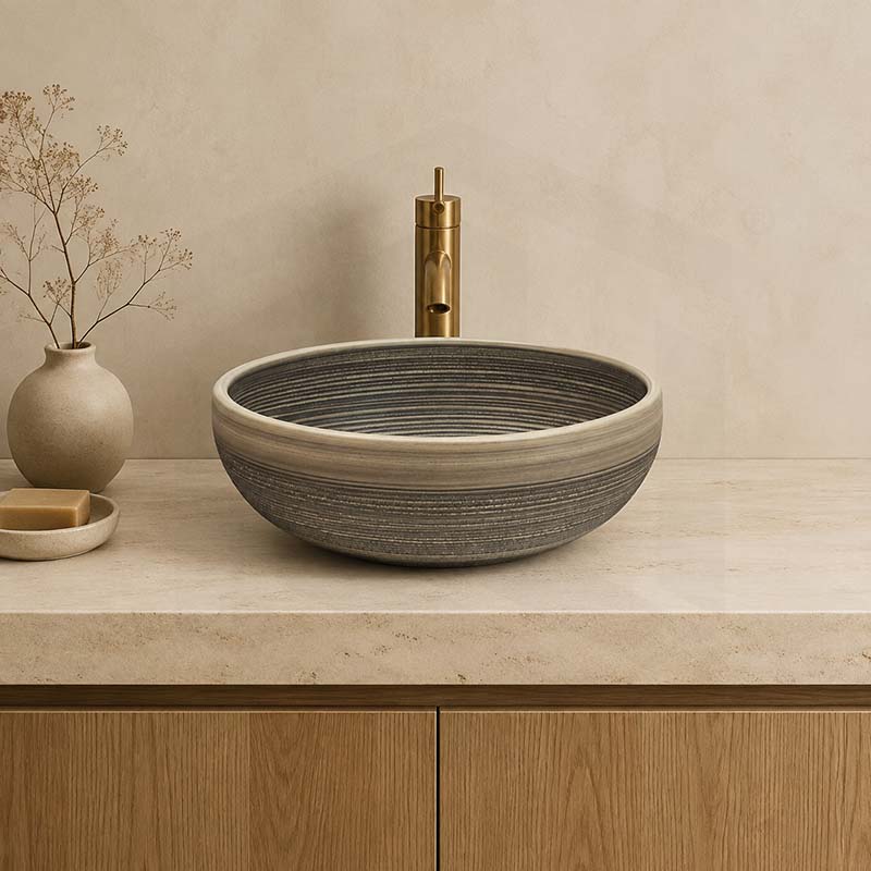 360x360x140mm Round Porcelain Basin Stripe Pattern