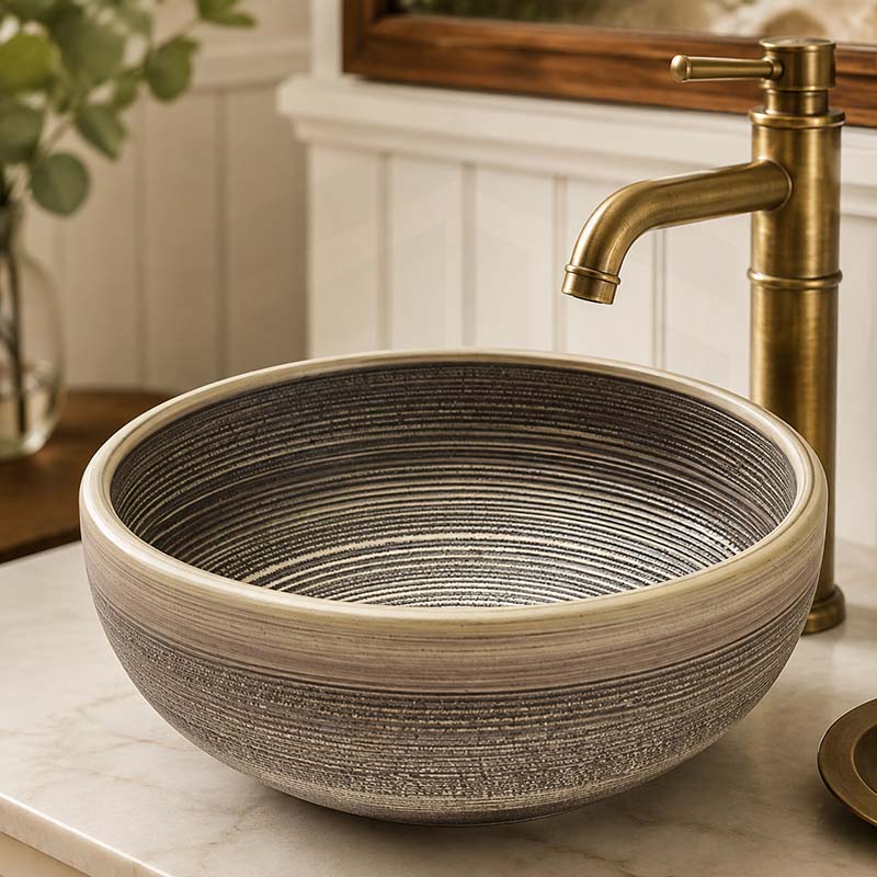 360x360x140mm Round Porcelain Basin Stripe Pattern