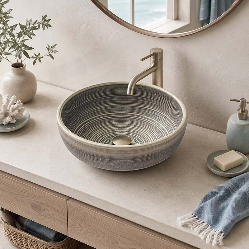 360x360x140mm Round Porcelain Basin Stripe Pattern