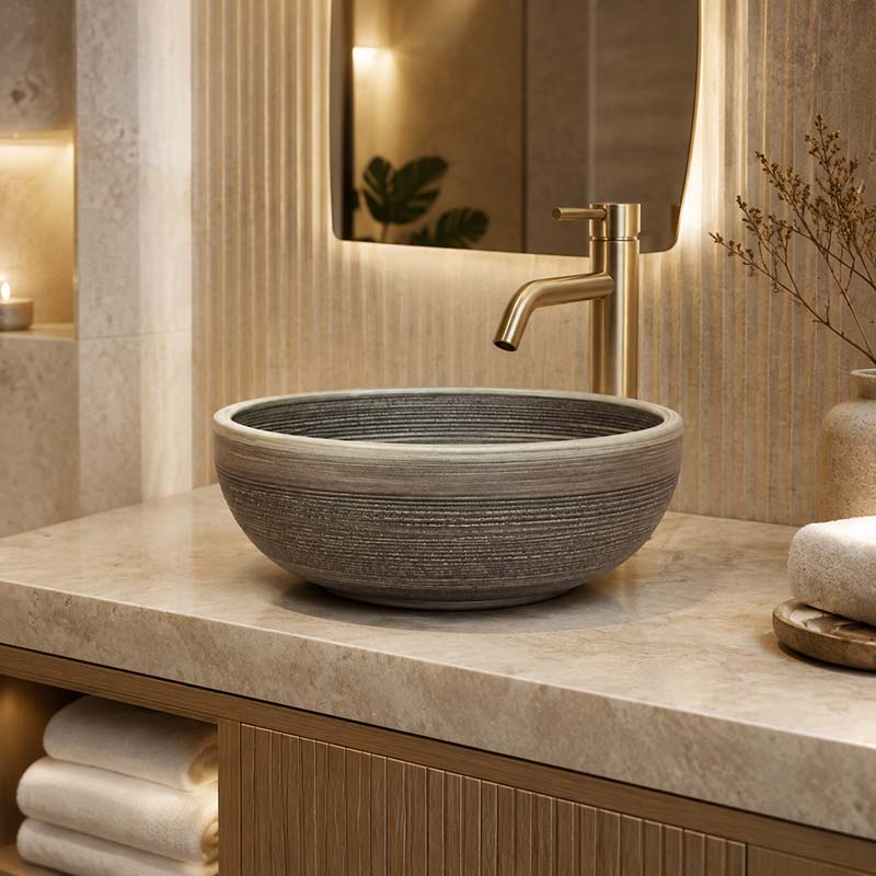 360x360x140mm Round Porcelain Basin Stripe Pattern
