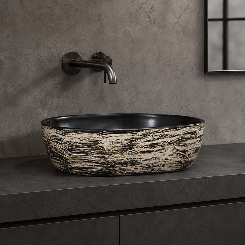 475x340x130mm Oval Black Interior Porcelain Basin