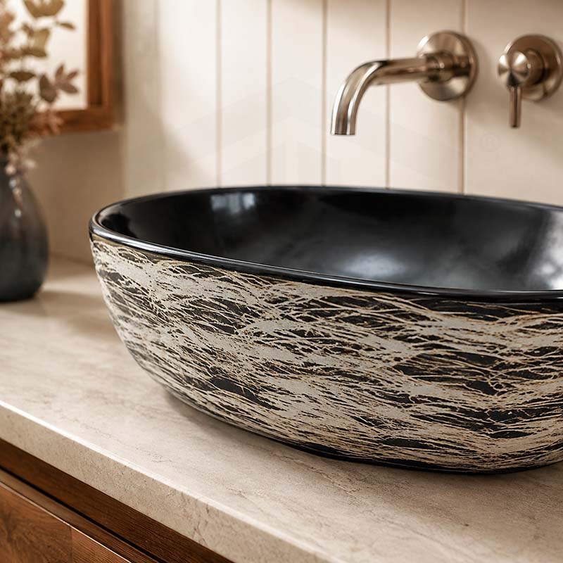475x340x130mm Oval Black Interior Porcelain Basin