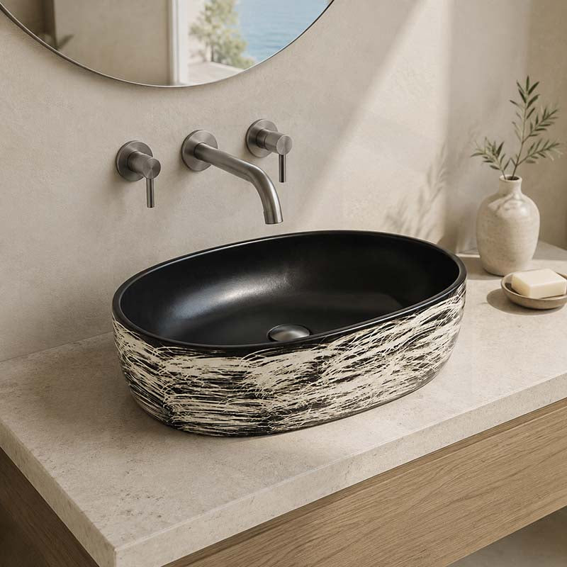 475x340x130mm Oval Black Interior Porcelain Basin