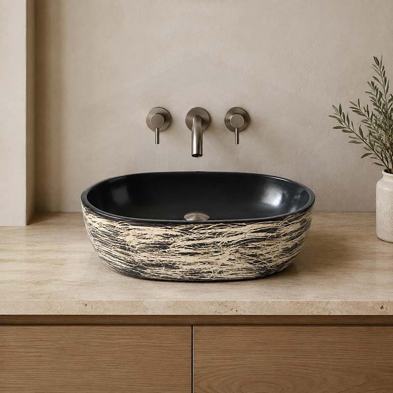 475x340x130mm Oval Black Interior Porcelain Basin