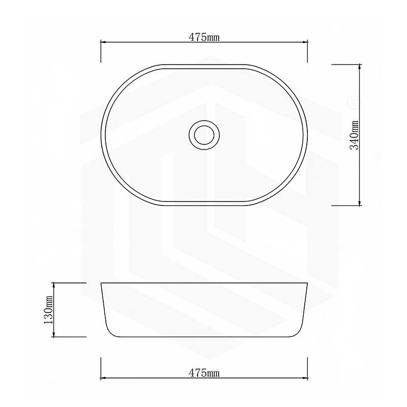 475x340x130mm Oval Black Interior Porcelain Basin