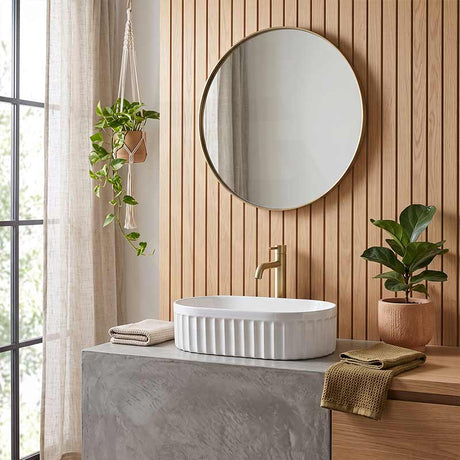 Infinity Oval Fluted Ceramic Above Counter Basin 555x355x150mm - Variant Colour