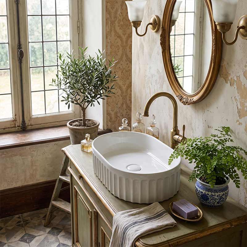 Infinity Oval Fluted Ceramic Above Counter Basin 555x355x150mm - Variant Colour