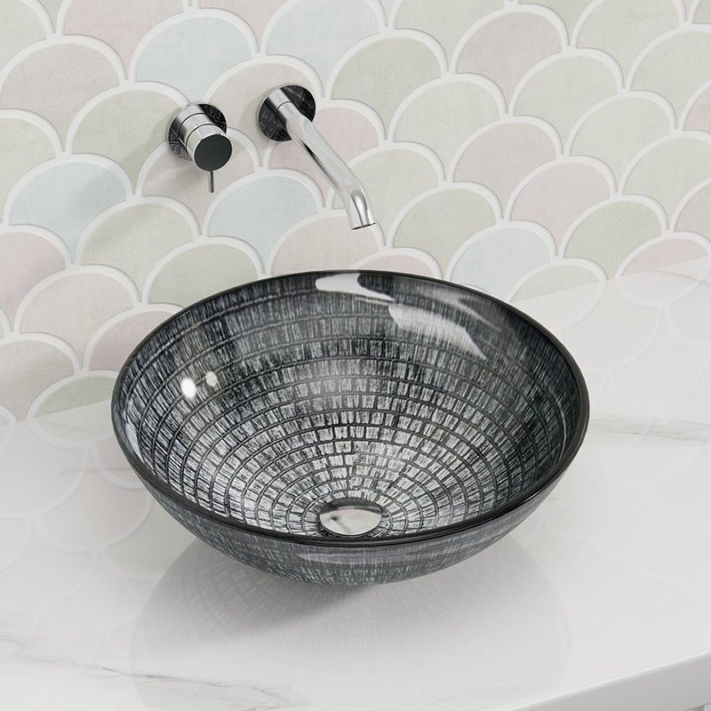 420X420X145Mm Above Counter Tempered Glass Basin Round Bathroom Antique Vintage Wash Art