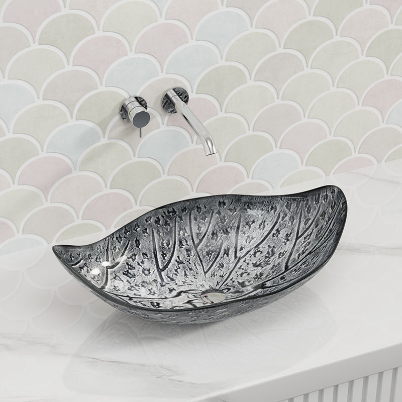 590X370X140Mm Above Counter Glass Art Basin Special Shape Bathroom Antique Vintage Wash