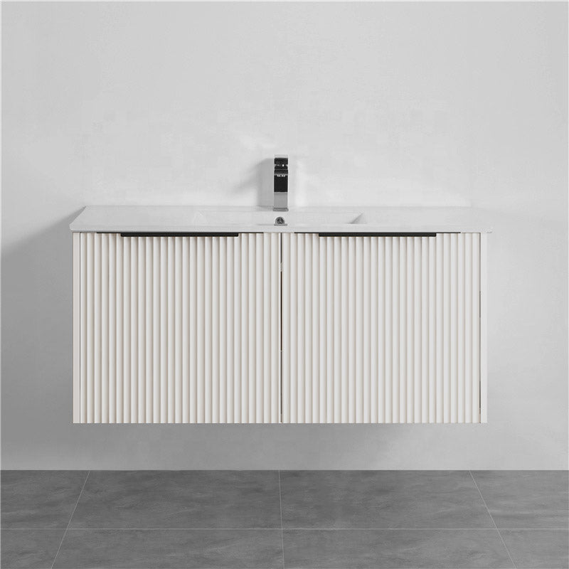 1200mm THENA Wall Hung Plywood Vanity Matt White Linear Surface Single/Double Bowls Cabinet ONLY for Bathroom