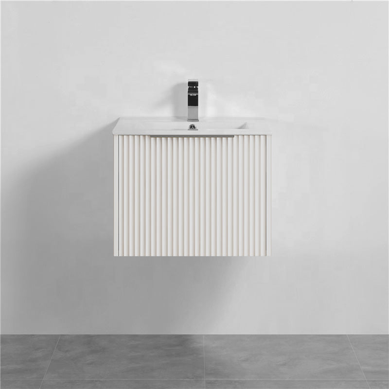 600mm THENA Wall Hung Plywood Vanity Matt White Linear Surface Single Bowl Cabinet ONLY for Bathroom
