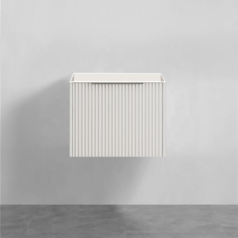 600mm THENA Wall Hung Plywood Vanity Matt White Linear Surface Single Bowl Cabinet ONLY for Bathroom