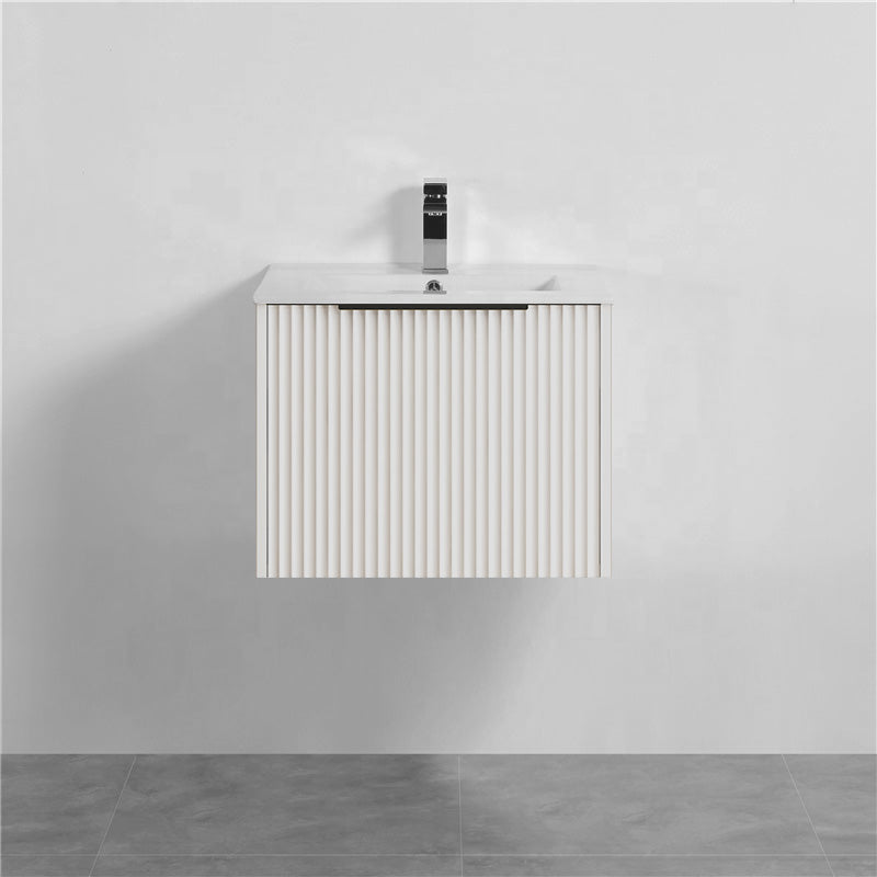 600mm THENA Wall Hung Plywood Vanity Matt White Linear Surface Single Bowl Cabinet ONLY for Bathroom