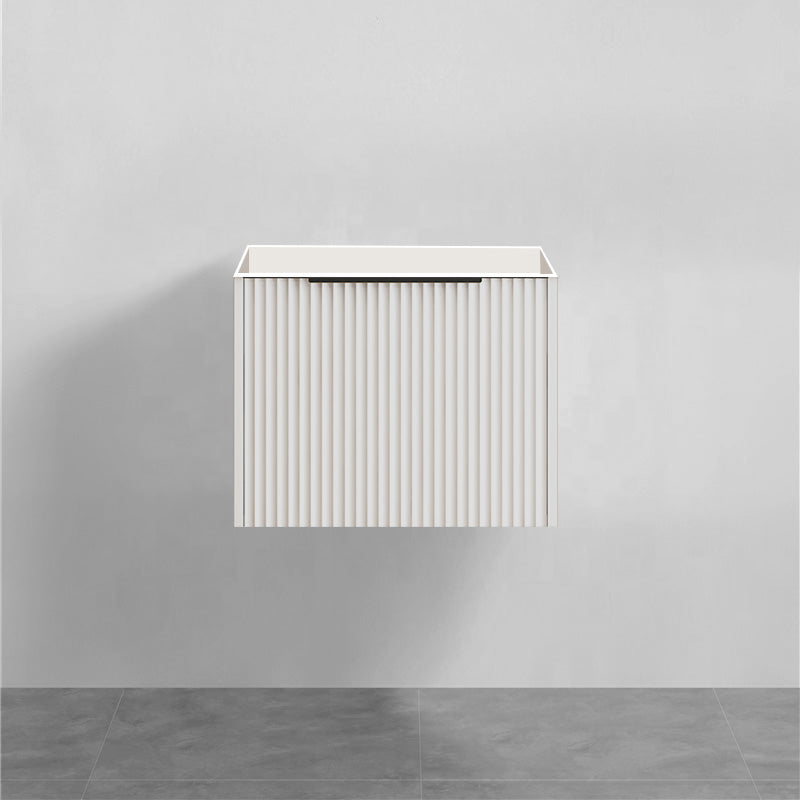 600mm THENA Wall Hung Plywood Vanity Matt White Linear Surface Single Bowl Cabinet ONLY for Bathroom