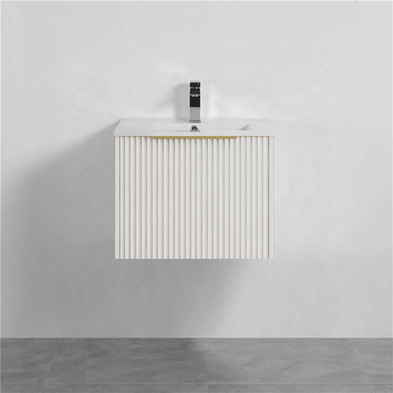 600mm THENA Wall Hung Plywood Vanity Matt White Linear Surface Single Bowl Cabinet ONLY for Bathroom