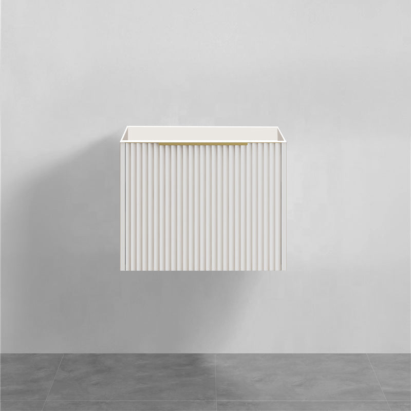 600mm THENA Wall Hung Plywood Vanity Matt White Linear Surface Single Bowl Cabinet ONLY for Bathroom