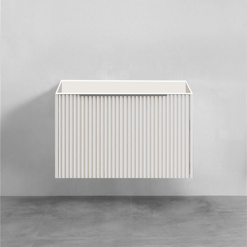 750mm THENA Wall Hung Plywood Vanity Matt White Linear Surface Single Bowl Cabinet ONLY for Bathroom