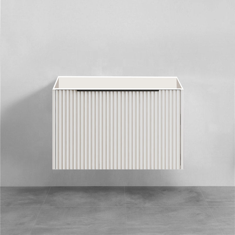 750mm THENA Wall Hung Plywood Vanity Matt White Linear Surface Single Bowl Cabinet ONLY for Bathroom