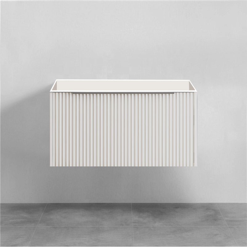 900mm THENA Wall Hung Plywood Vanity Matt White Linear Surface Single Bowl Cabinet ONLY for Bathroom
