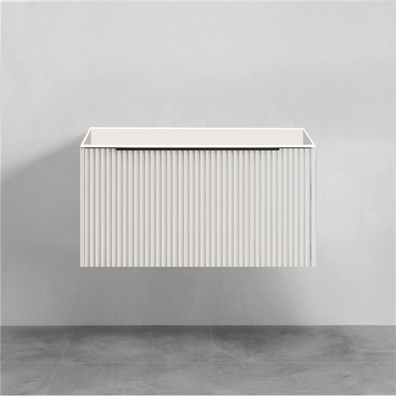 900mm THENA Wall Hung Plywood Vanity Matt White Linear Surface Single Bowl Cabinet ONLY for Bathroom
