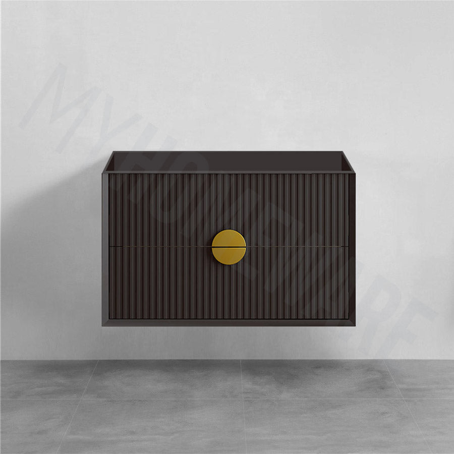 750mm Kingo Wall Hung Plywood Vanity Matt White/Black Linear Surface Finish Single Bowl Cabinet ONLY for Bathroom