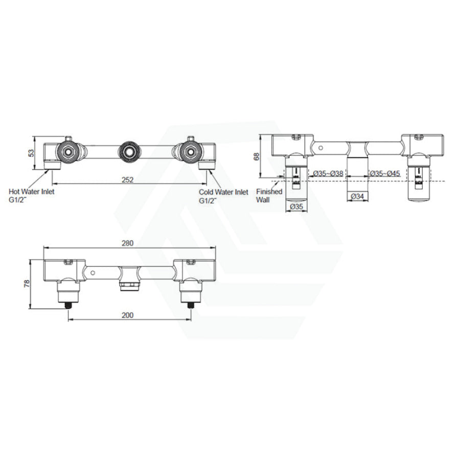 Kohler Components™ Brushed Brass Wall Mount Oyl Handles With Row Basin Spout Bath/Basin Tap Sets