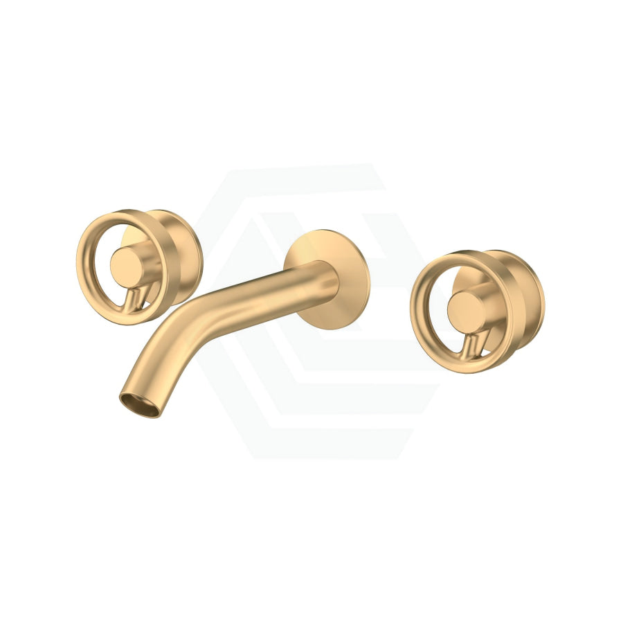 G#1(Gold) Kohler Components™ Brushed Brass Wall Mount Industrial Handles With Tube Basin Spout