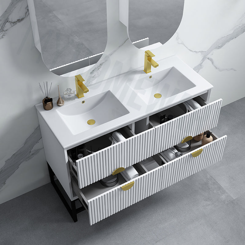 1200mm Kingo Wall Hung Plywood Vanity Matt White/Black Linear Surface Finish Single/Double Bowls Cabinet ONLY for Bathroom