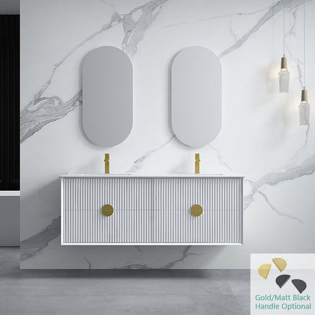 600-1500Mm Wall Hung Plywood Vanity White Linear Surface Single/Double Bowls Cabinet 