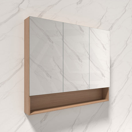 600/750/900/1200/1500mm Lukka Clark Plywood Wall Hung Mirror Shaving Cabinet Mocha Oak Matte/Sandy Oak Matte